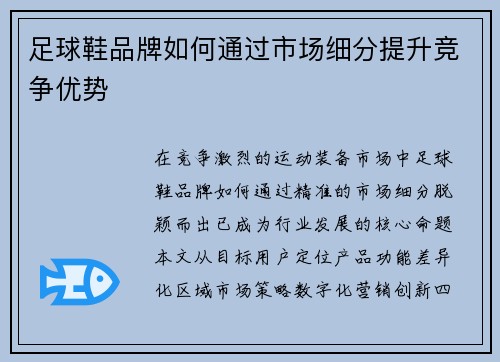 足球鞋品牌如何通过市场细分提升竞争优势