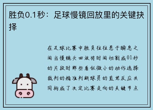 胜负0.1秒：足球慢镜回放里的关键抉择