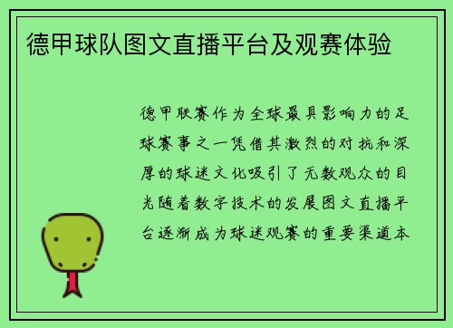 德甲球队图文直播平台及观赛体验